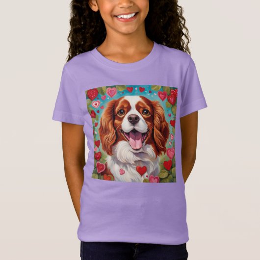 Schattige Cavalier Puppy Hart Kinder Meisjes T-shi T-shirt (Voorkant)