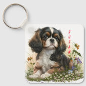 Schattige Cavalier Spaniel Puppy Dog Sleutelhanger (Voorkant)