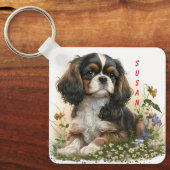 Schattige Cavalier Spaniel Puppy Dog Sleutelhanger (Voorkant)