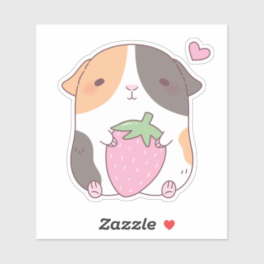 Schattige cavia en aardbei doodle sticker (Vel)
