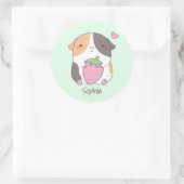 Schattige cavia en aardbei gepersonaliseerd ronde sticker (Tas)