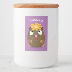 Schattige cavia gelukkige cartoonillustratie voedselcontainer etiket