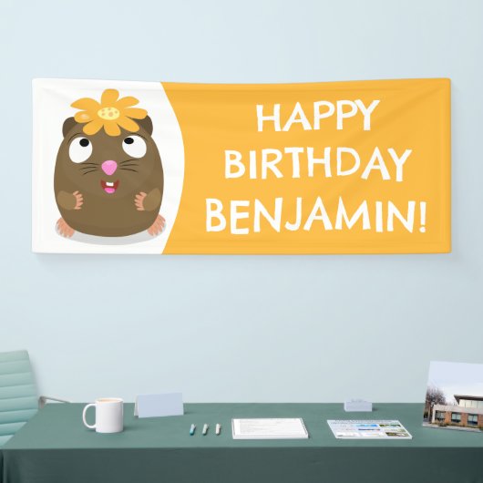 Schattige cavia gepersonaliseerde cartoon verjaard spandoek (Beurs)