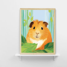 Schattige cavia in bladeren Poster