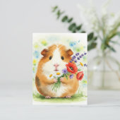 Schattige cavia met Briefkaart van bloemen (Staand voorkant)