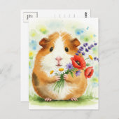 Schattige cavia met Briefkaart van bloemen (Voorkant / Achterkant)