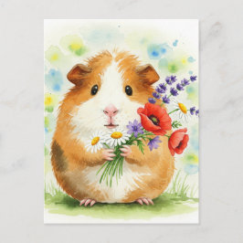 Schattige cavia met Briefkaart van bloemen