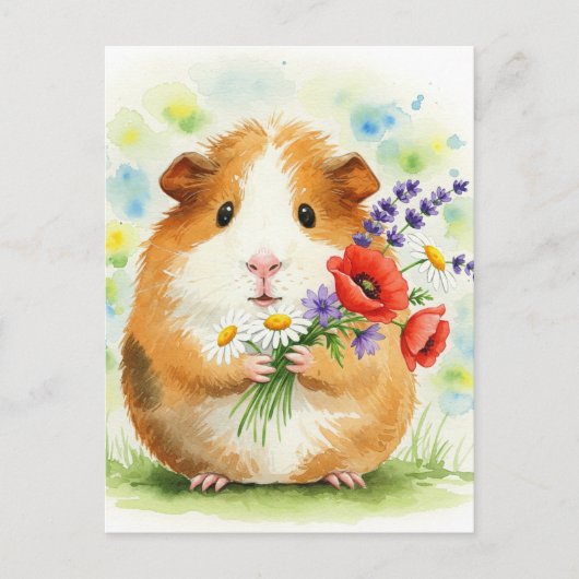 Schattige cavia met Briefkaart van bloemen (Voorkant)