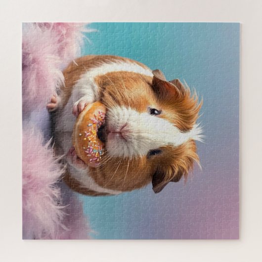 Schattige cavia met donut pastelverloop legpuzzel (Horizontaal)