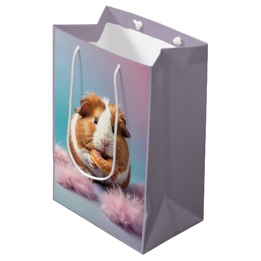 Schattige cavia met donut pastelverloop medium cadeauzakje (Voorkant Gekanteld)