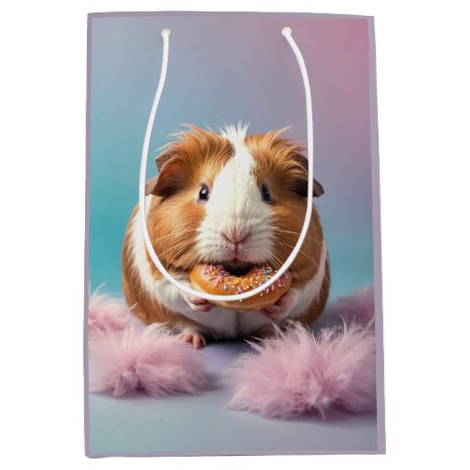 Schattige cavia met donut pastelverloop medium cadeauzakje (Voorkant)