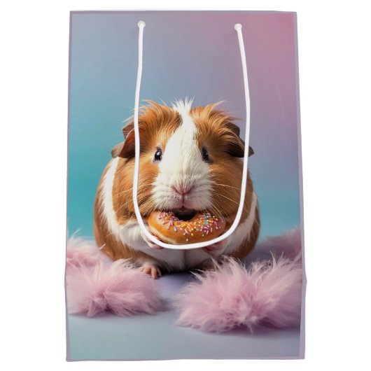 Schattige cavia met donut pastelverloop medium cadeauzakje (Achterkant)