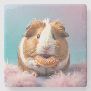 Schattige cavia met donut pastelverloop stenen onderzetter