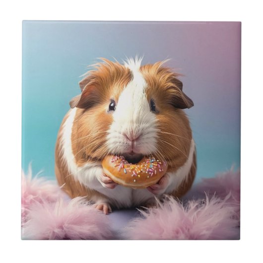 Schattige cavia met donut pastelverloop tegeltje (Voorkant)