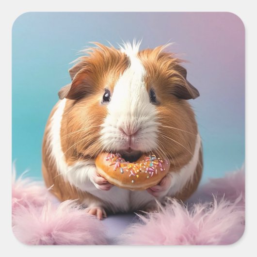 Schattige cavia met donut pastelverloop vierkante sticker (Voorkant)