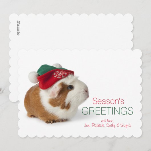 Schattige cavia met kerst Pet op wit Feestdagenkaart (Voorkant / Achterkant)