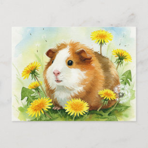 Schattige cavia met paardebloemen Briefkaart