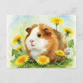 Schattige cavia met paardebloemen Briefkaart
