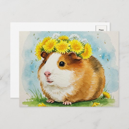 Schattige cavia met paardenbloemen Briefkaart (Voorkant / Achterkant)