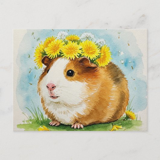 Schattige cavia met paardenbloemen Briefkaart (Voorkant)