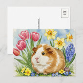Schattige cavia met Spring Flowers Briefkaart (Voorkant / Achterkant)