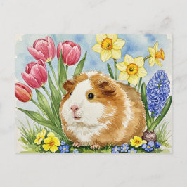 Schattige cavia met Spring Flowers Briefkaart