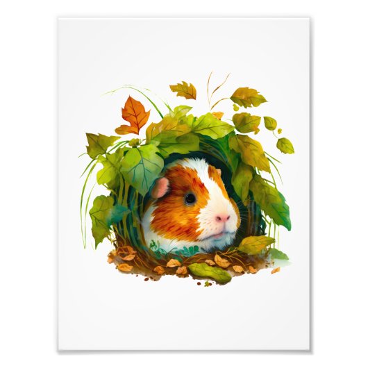 Schattige cavia ondergedoken in de Struiken Foto Afdruk (Voorkant)