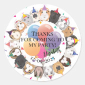 Schattige cavia's & ballonnen verjaardagsfeestje ronde sticker (Voorkant)