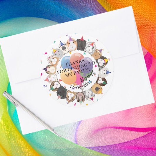 Schattige cavia's & ballonnen verjaardagsfeestje ronde sticker