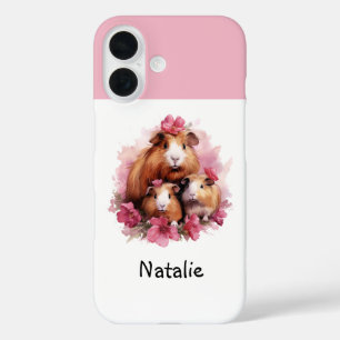 Schattige Cavia's Waterverf Aangepaste Naam iPhone 16 Hoesje
