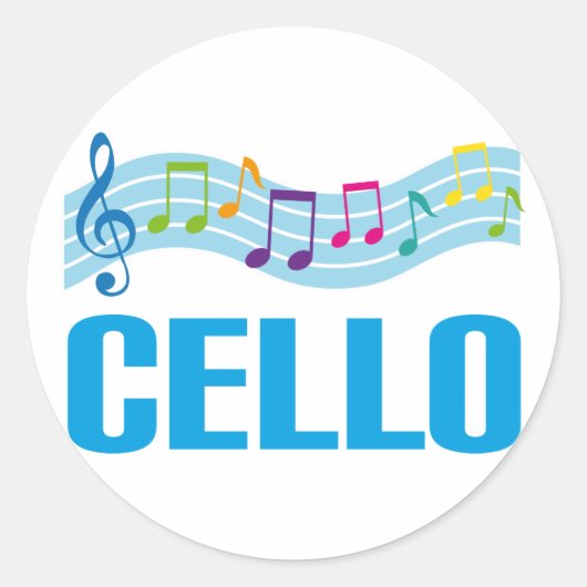 Schattige Cello Music Personeel blauw Ronde Sticker (Voorkant)