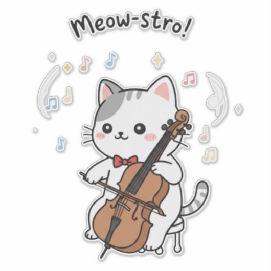 Schattige Cellokat Muzikant Sticker (Voorkant)