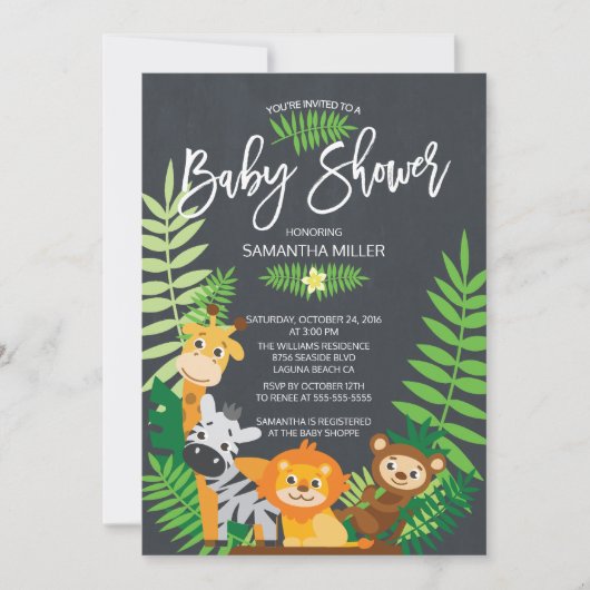 Schattige Chalkboard Oerwoud Safari Baby shower Kaart (Voorkant)
