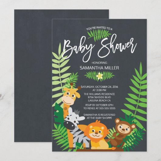 Schattige Chalkboard Oerwoud Safari Baby shower Kaart (Voorkant / Achterkant)