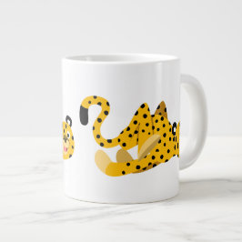 Schattige charmante cartoon jachtluipaard grote koffiekop