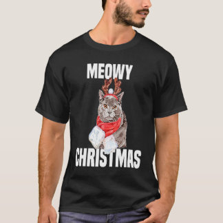 Schattige Chartreux Kat met Rendier Kostuum Meowy T-shirt