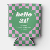 Schattige Checkerboard Roze Groen 21e Verjaardag C Blikjeskoeler (Voorkant)