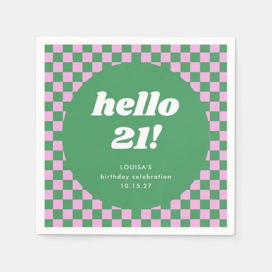 Schattige Checkerboard Roze Groen 21e Verjaardag C Servet (Voorkant)