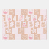Schattige Checkerboard Vakantie Roze en Bruin Kers Inpakpapier Vel (Voorkant 3)