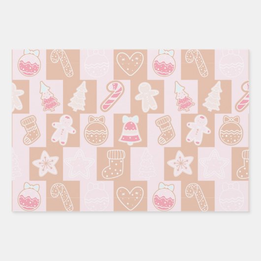 Schattige Checkerboard Vakantie Roze en Bruin Kers Inpakpapier Vel (Voorkant 3)
