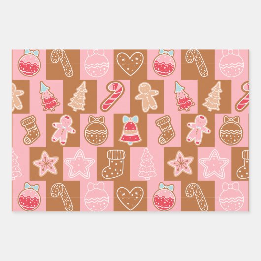 Schattige Checkerboard Vakantie Roze en Bruin Kers Inpakpapier Vel (Voorkant 2)