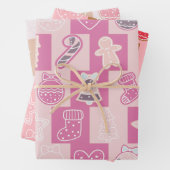 Schattige Checkerboard Vakantie Roze en Bruin Kers Inpakpapier Vel (In situ)