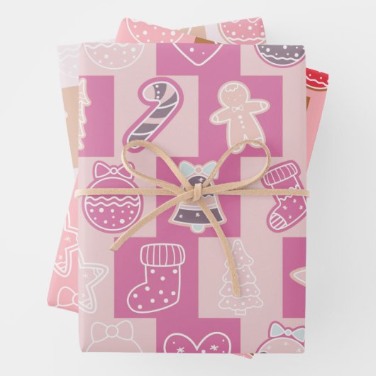 Schattige Checkerboard Vakantie Roze en Bruin Kers Inpakpapier Vel (In situ)