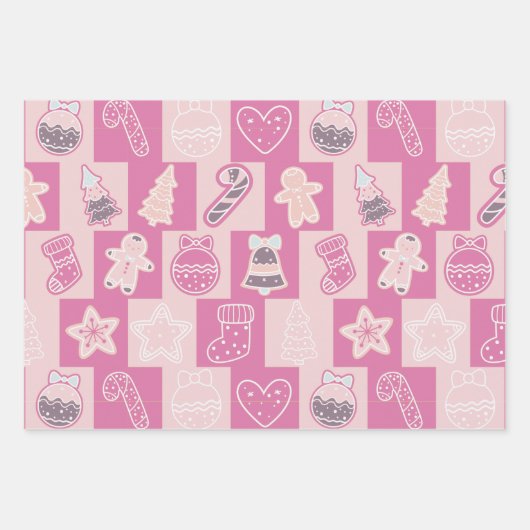 Schattige Checkerboard Vakantie Roze en Bruin Kers Inpakpapier Vel (Voorkant)