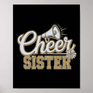 Schattige Cheer Zus Zwart Gouden Pom Cheerleader C Poster