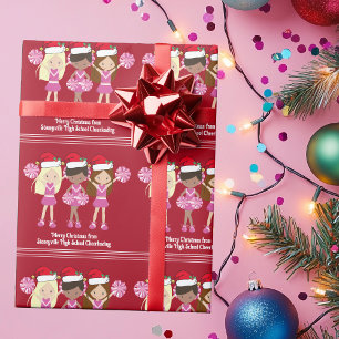 Schattige Cheerleader Aangepaste Rode Kerstmis Cadeaupapier