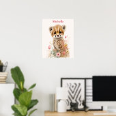 Schattige Cheeta Welp Pastel Waterverf Lente Bloem Poster (Thuiskantoor)