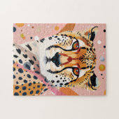 Schattige Cheetah Roze Gouden Pop Kunst Legpuzzel (Horizontaal)