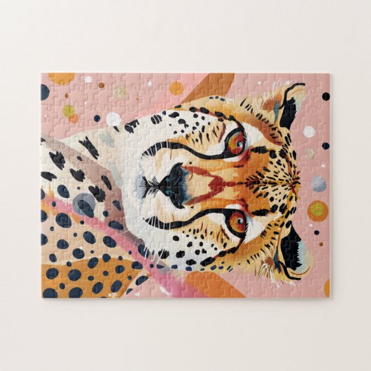 Schattige Cheetah Roze Gouden Pop Kunst Legpuzzel (Horizontaal)