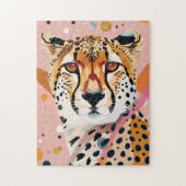 Schattige Cheetah Roze Gouden Pop Kunst Legpuzzel (Verticaal)